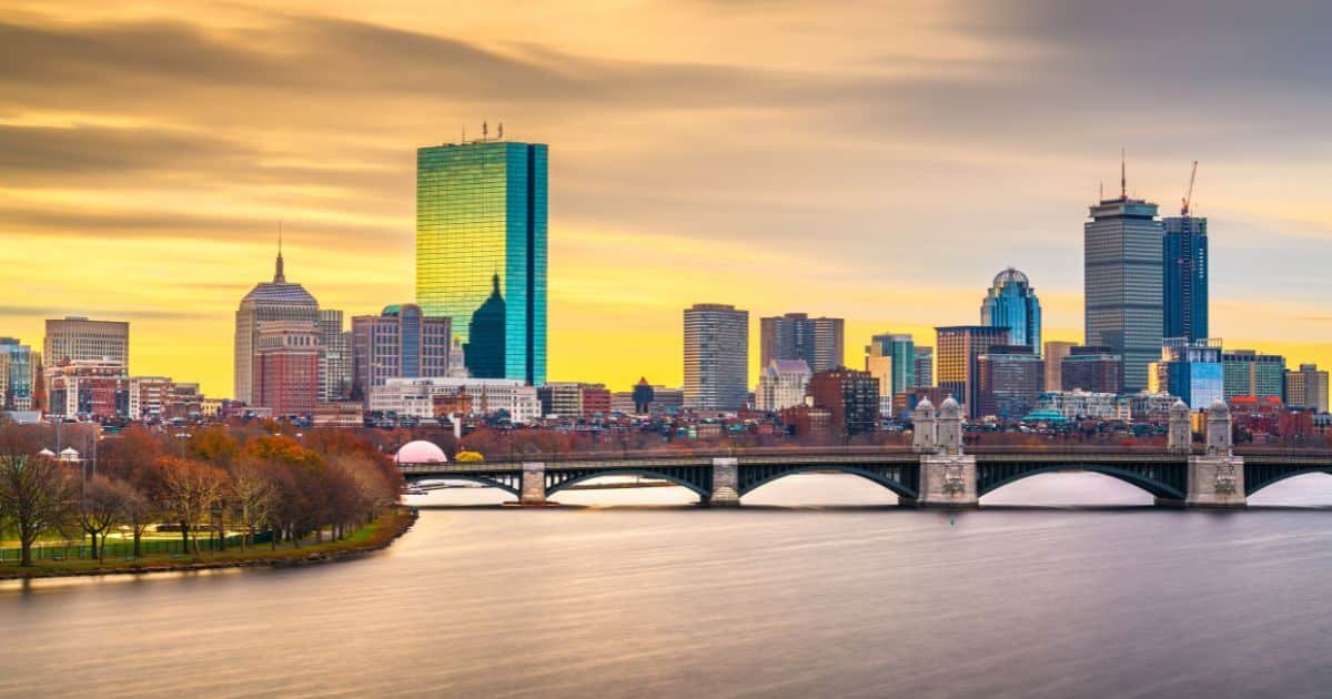 Hancock building and the skyline of Boston, MA.