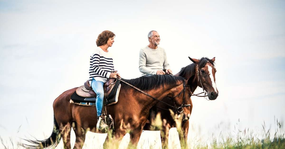 Couple riding on horses.