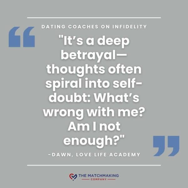 text graphic of this quote from Dawn: "It's a deep betrayal - thoughts often spiral into self-doubt: What's wrong with me? Am I enough?"
