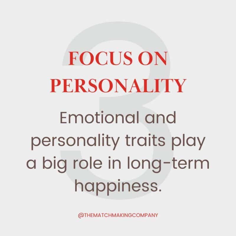 A text graphic that reads: Emotional and personality traits play a big role in long-term happiness.
